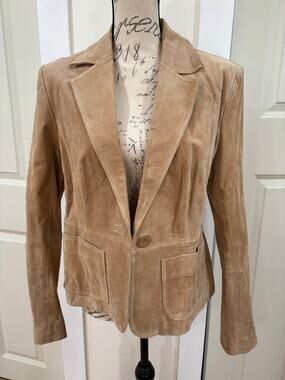 Vintage Y2K Tan Suede Leather Blazer New York & Company Jacket Size 12